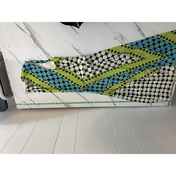 Maggy London Abstract Artsy Midi Dress Liquid Knit Green Blue Fairy Y2K Spring - Picture 8 of 10